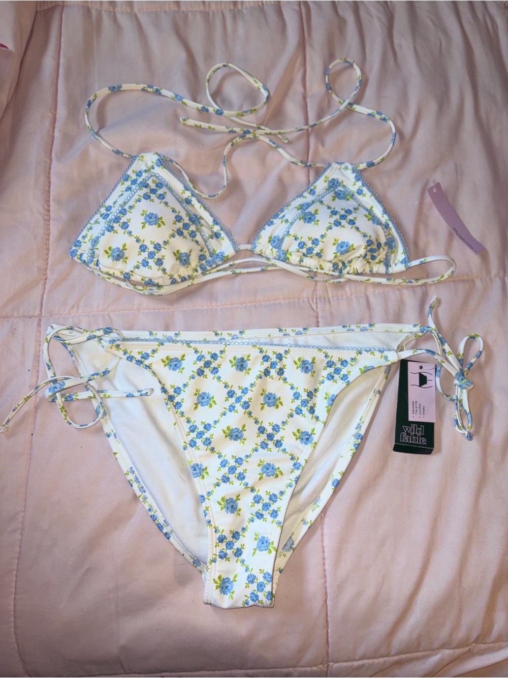 wild fable White Floral Triangle Bikini Set with Blue and Yellow Flowers